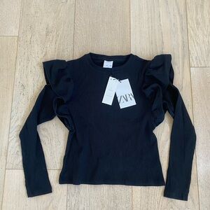 ZARA Kids Black Ruffle Sleeve Top New